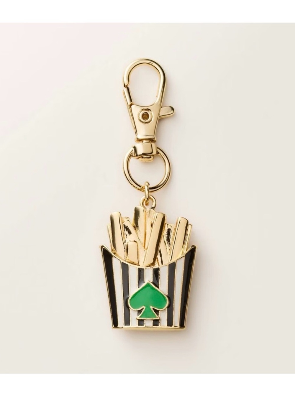 Gold-Tone Fries Keychain with Black & White Stripes and Green Accent